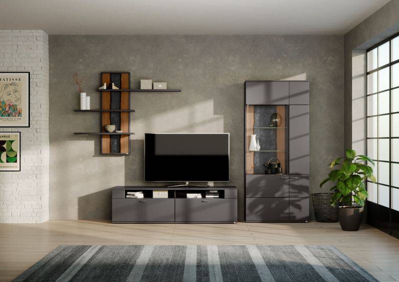 set one by Musterring Wohnwand tacoma Vorschläge Korpus, Wandborde, TV-Bänke, Esstische und Couchtische: Grafit, Fronte grau | Kostenlose Rückgabe