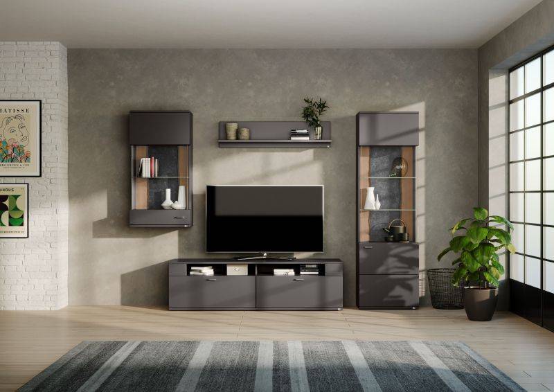 set one by Musterring Wohnwand tacoma Vorschläge Korpus, Wandborde, TV-Bänke, Esstische und Couchtische: Grafit, Fronte grau | Zeitbegrenzte Promotion