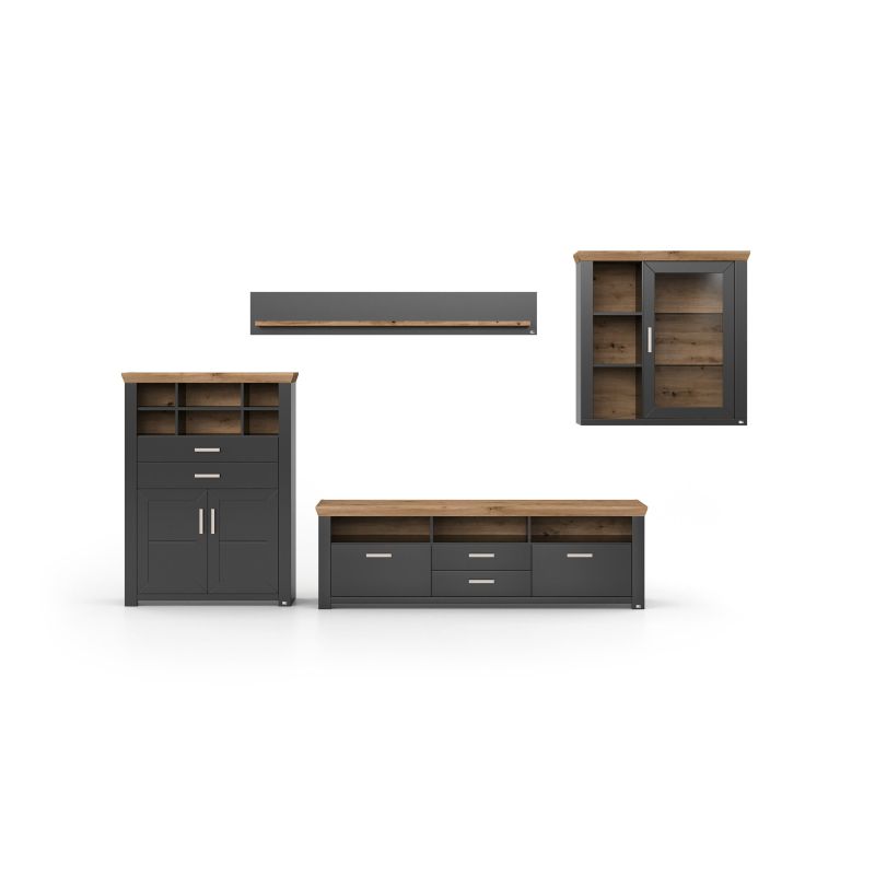 set one by Musterring Wohnwand york - Wohnen Vorschläge Graphite / Artisan-Eiche-Nachbildung grau | Online