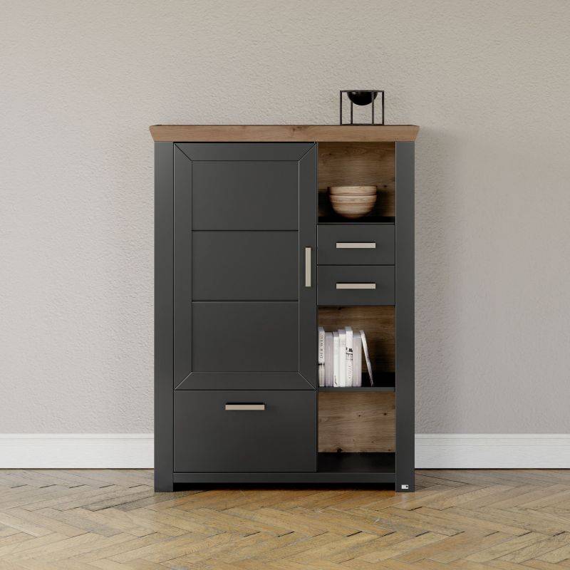 set one by Musterring Vitrine york - Wohnen Einzeltypen Graphite / Artisan-Eiche-Nachbildung schwarz | im Angebot