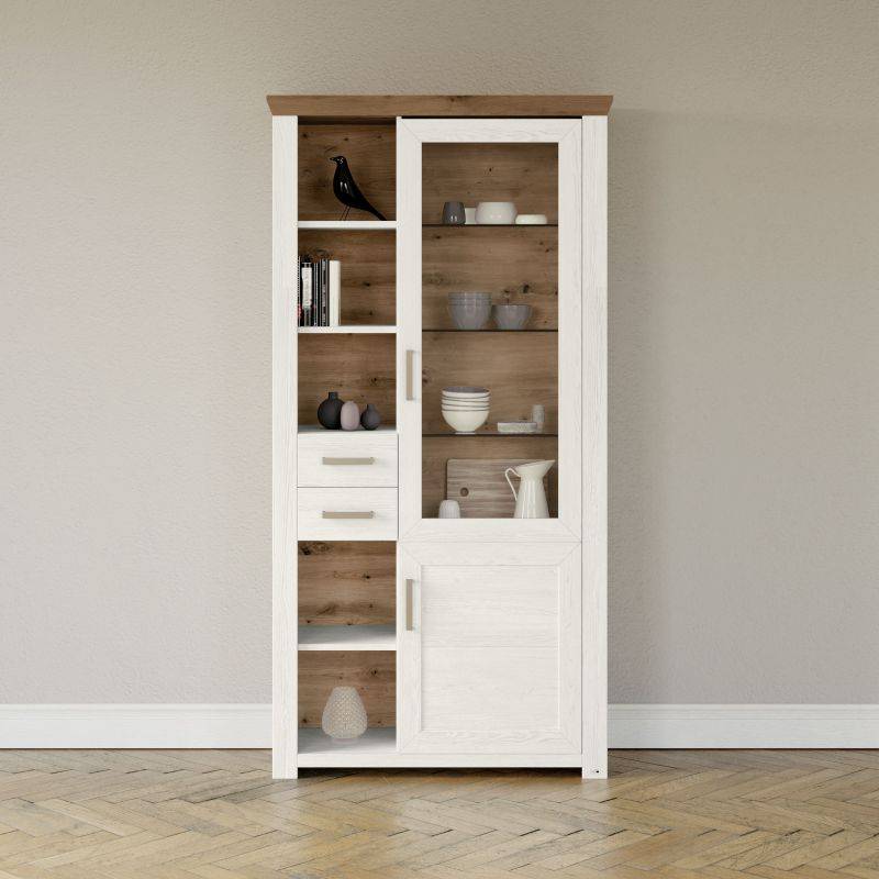 set one by Musterring Vitrine york - Wohnen Einzeltypen Pino-Aurelio-Nachbildung / Artisan-Eiche-Nachbildung weiß | Schlussverkauf