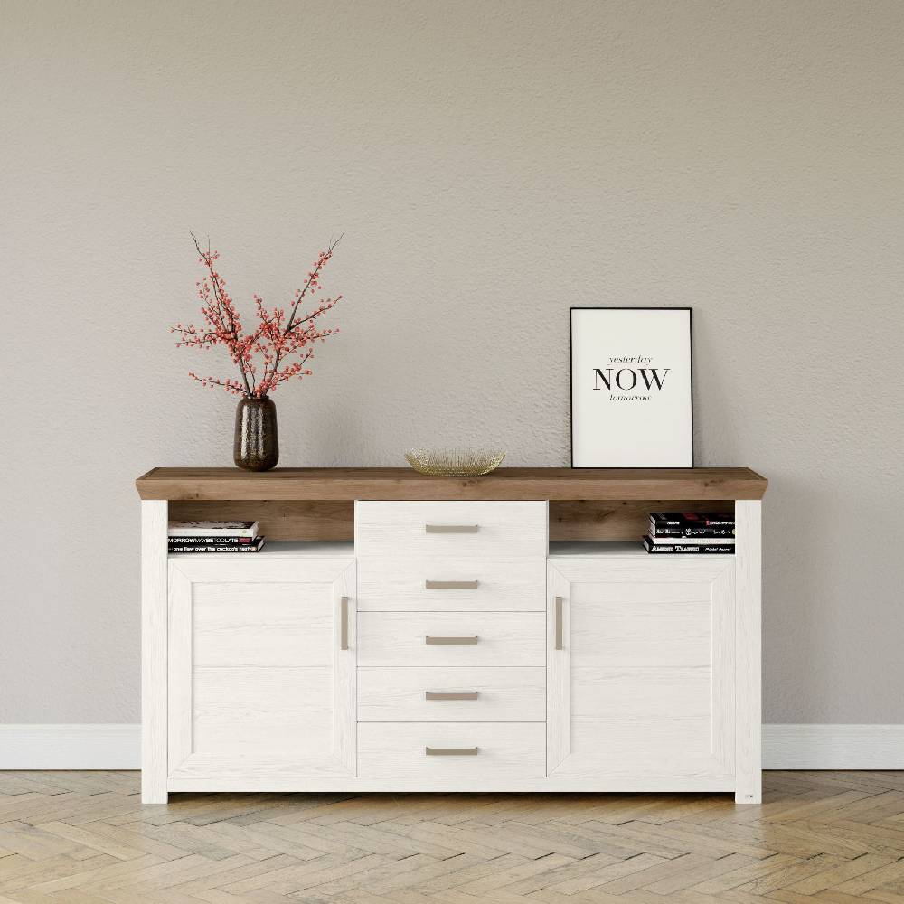 set one by Musterring Sideboard york - Wohnen Einzeltypen Pino-Aurelio-Nachbildung / Artisan-Eiche-Nachbildung weiß | Große Rabatte