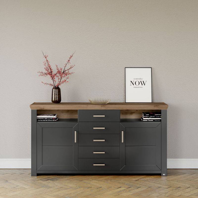 set one by Musterring Sideboard york - Wohnen Einzeltypen Graphite / Artisan-Eiche-Nachbildung grau | Bestseller