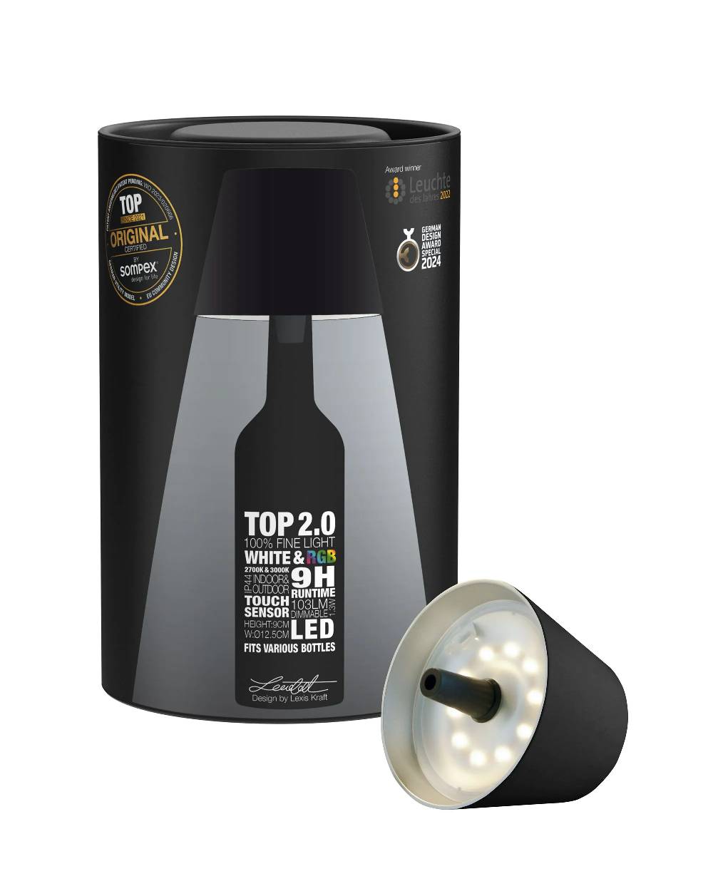 Sompex TOP 2.0 - schwarz, Akku-Flaschenleuchte im Angebot