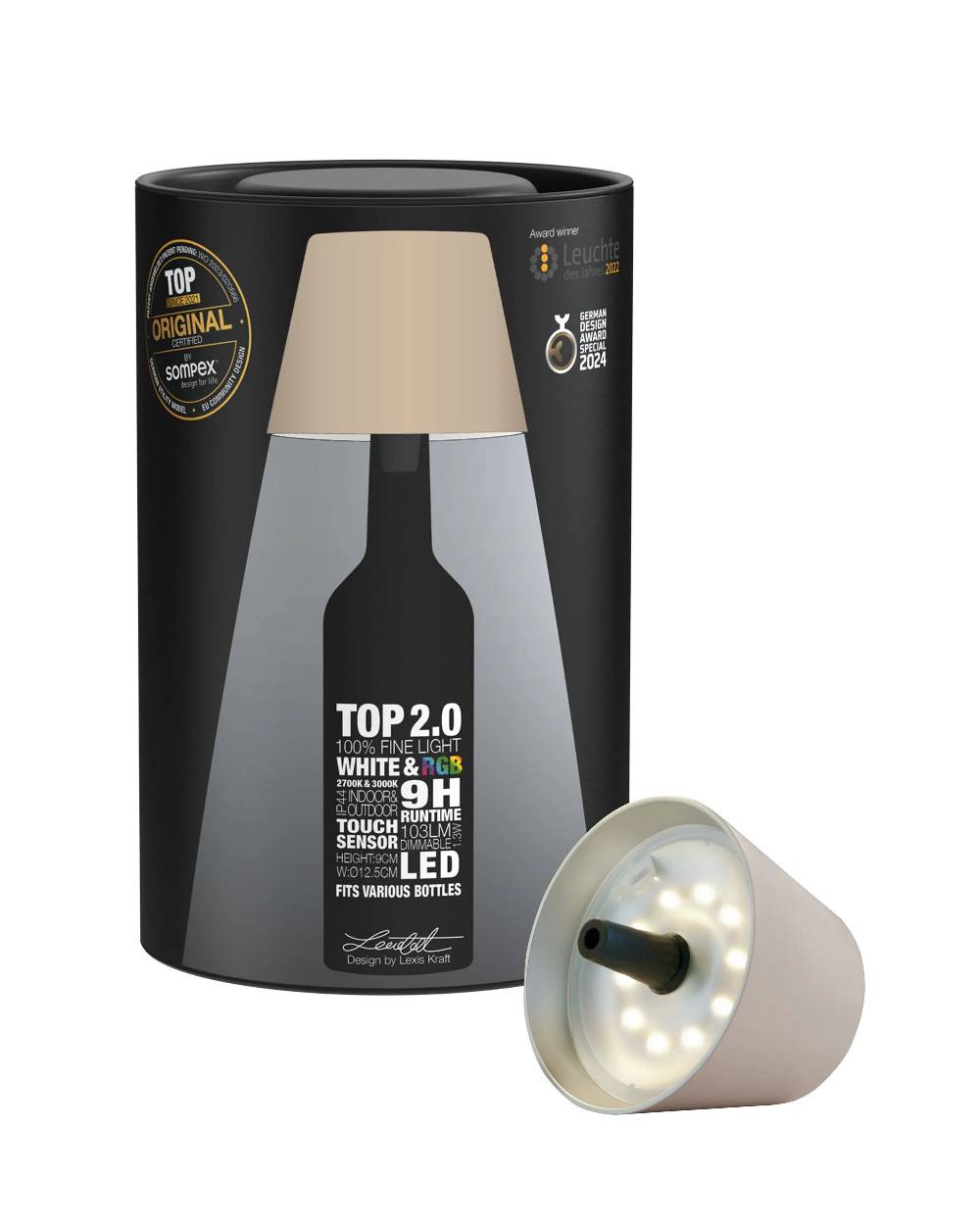 Sompex TOP 2.0 - sand, Akku-Flaschenleuchte Limitierter Zeitrabatt