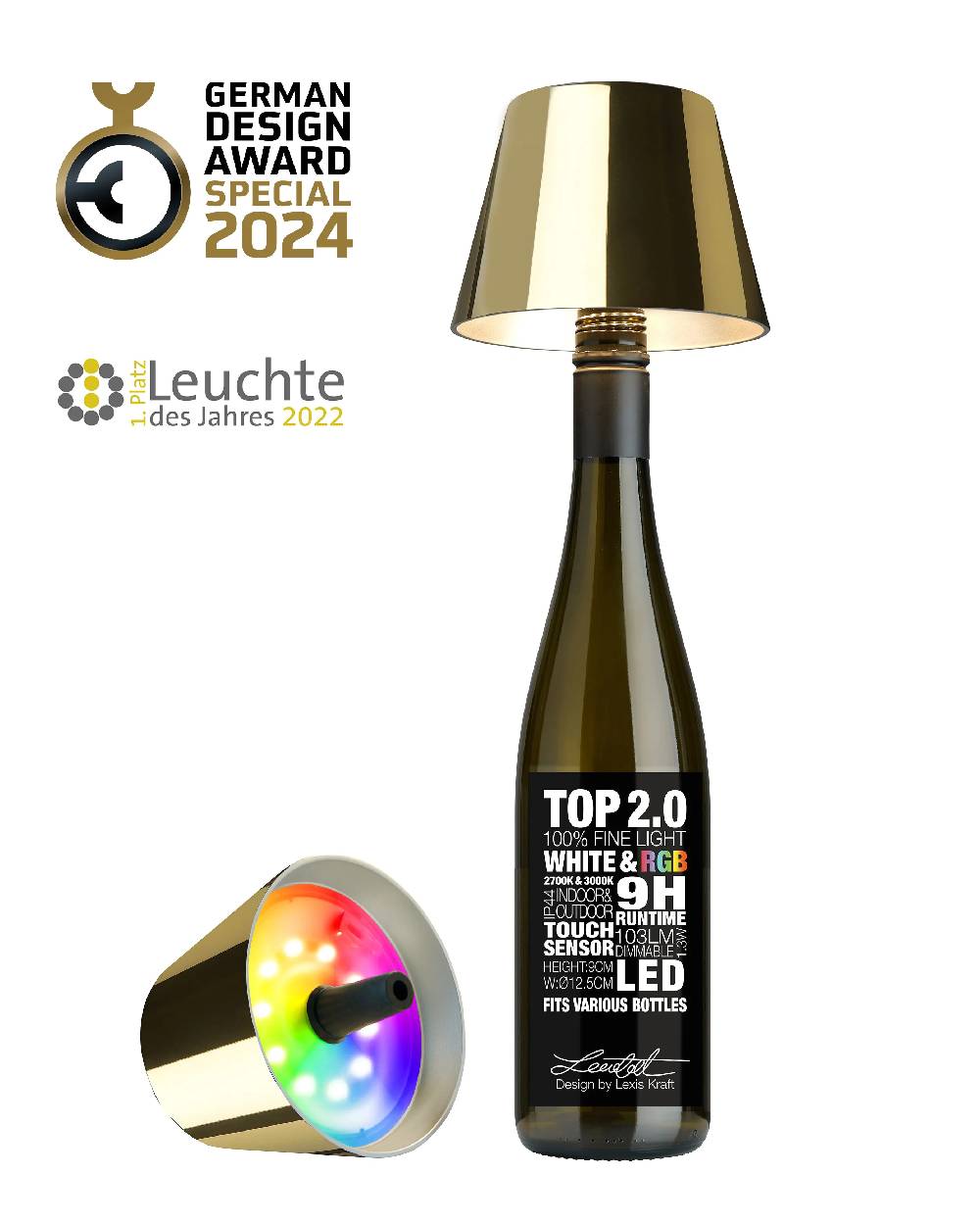 Sompex TOP 2.0 - gold, Akku-Flaschenleuchte