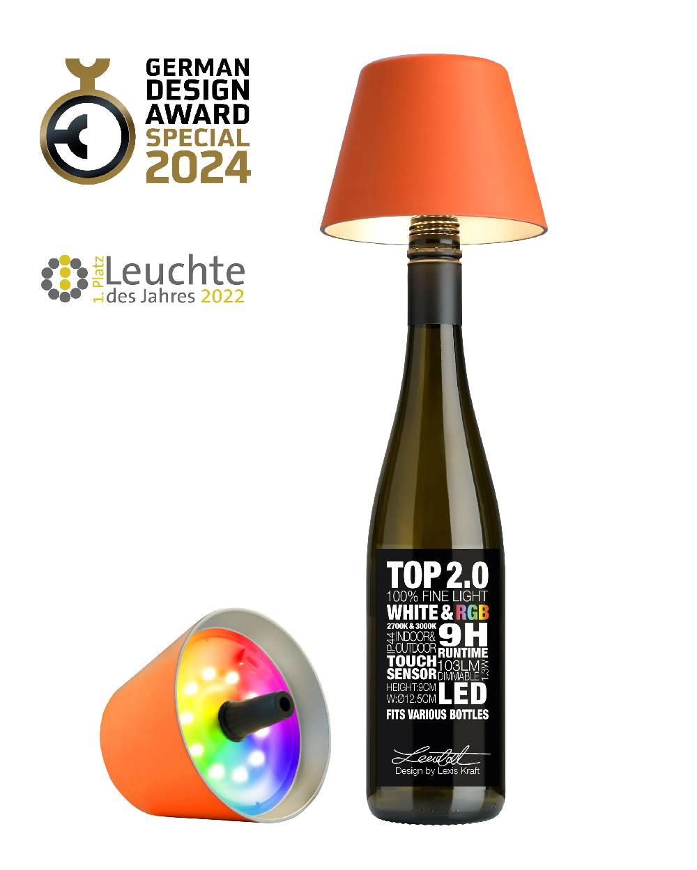 Sompex TOP 2.0 - orange, Akku-Flaschenleuchte