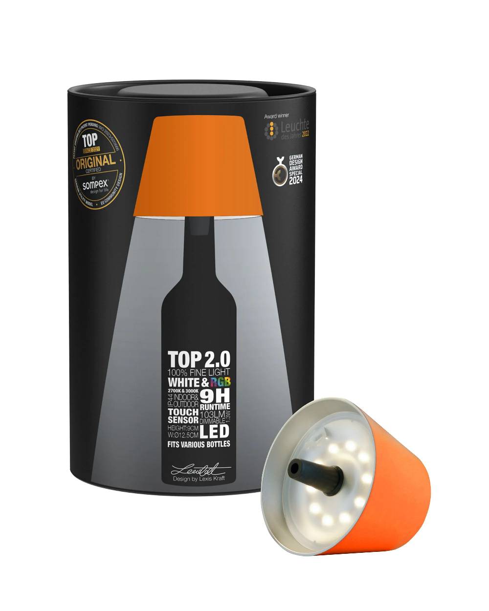 Sompex TOP 2.0 - orange, Akku-Flaschenleuchte Fabrikladen
