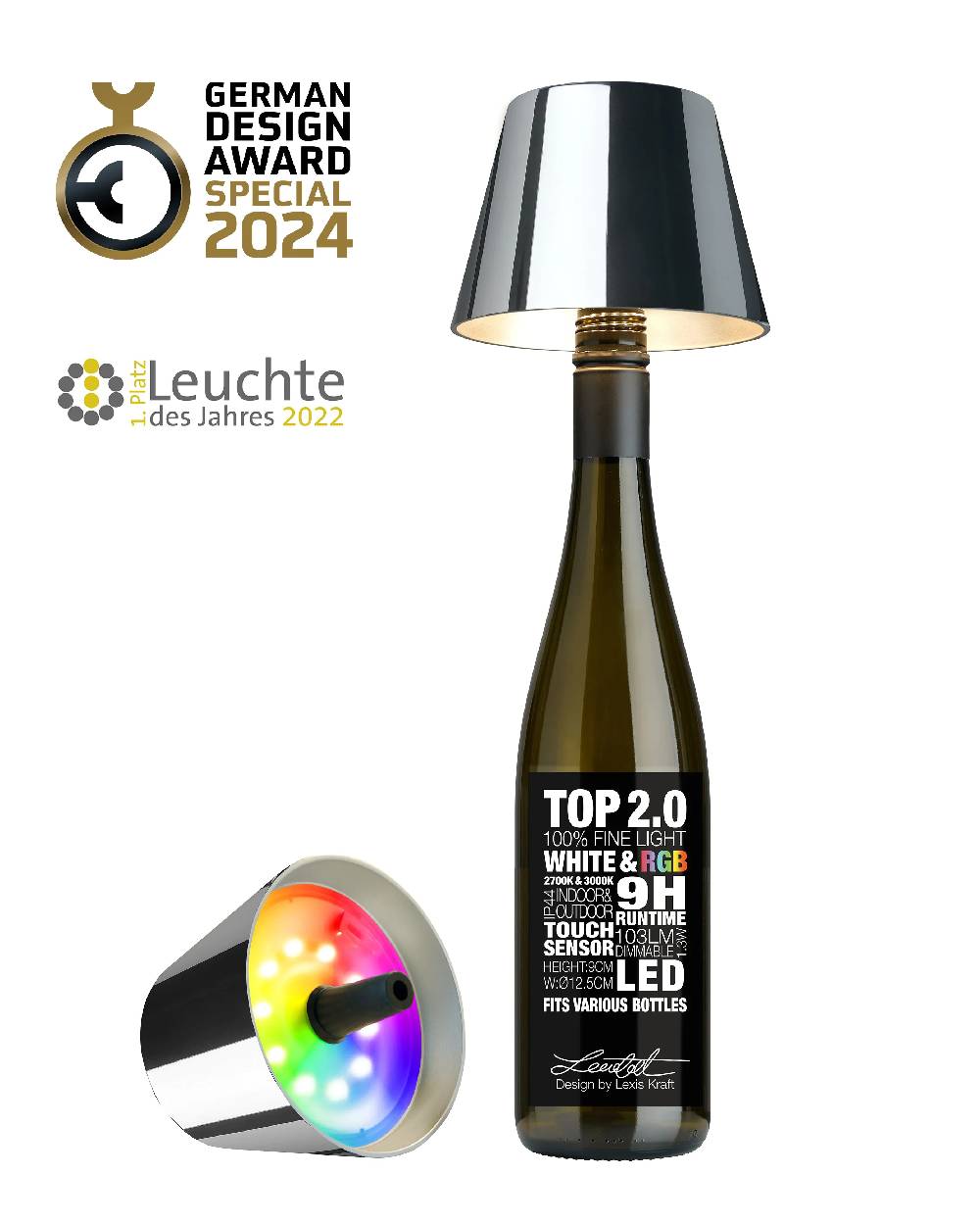 Sompex TOP 2.0 - chrom, Akku-Flaschenleuchte