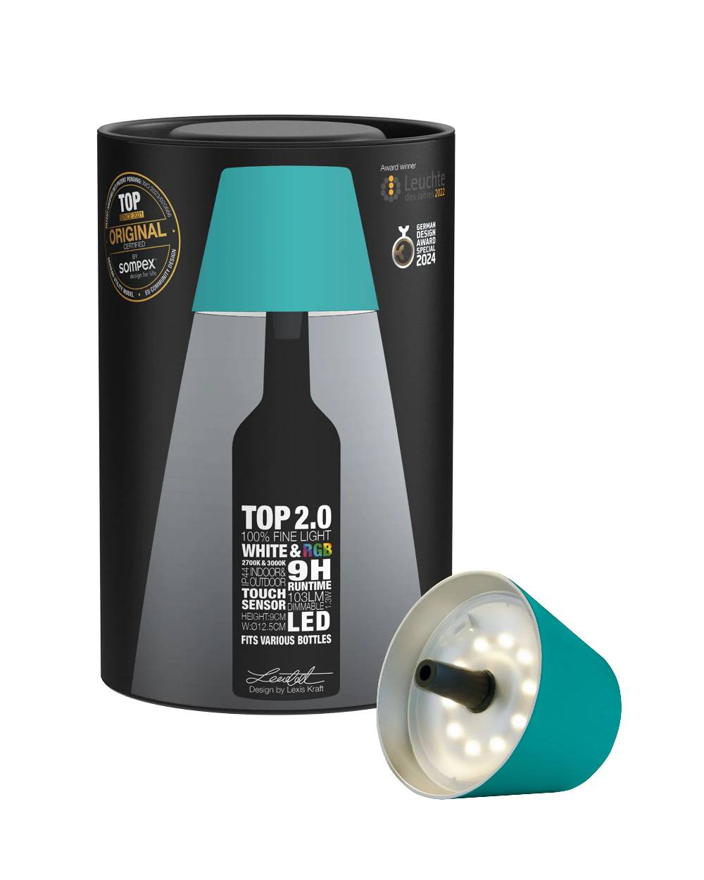 Sompex TOP 2.0 - türkis, Akku-Flaschenleuchte Flash Sale