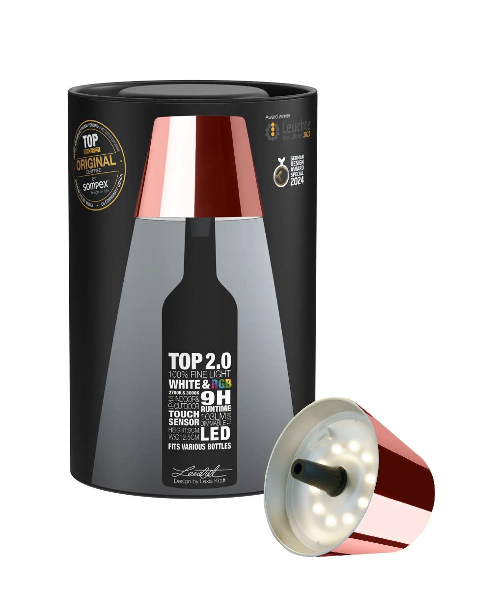Sompex TOP 2.0 - roségold, Akku-Flaschenleuchte Black Friday