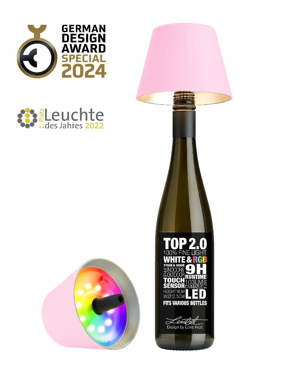 Sompex TOP 2.0 - rosa, Akku-Flaschenleuchte Begrenztes Angebot