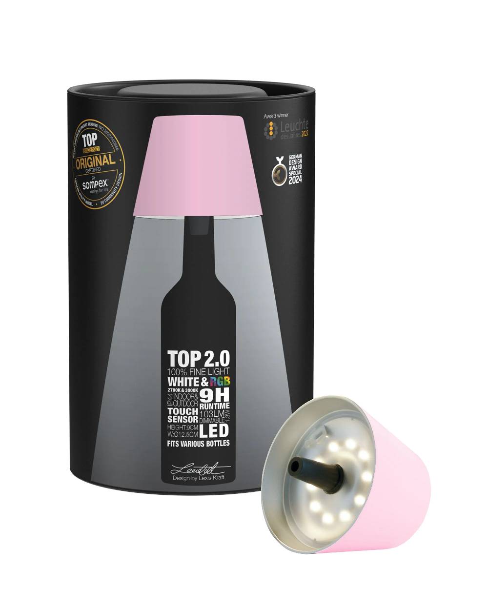 Sompex TOP 2.0 - rosa, Akku-Flaschenleuchte Begrenztes Angebot